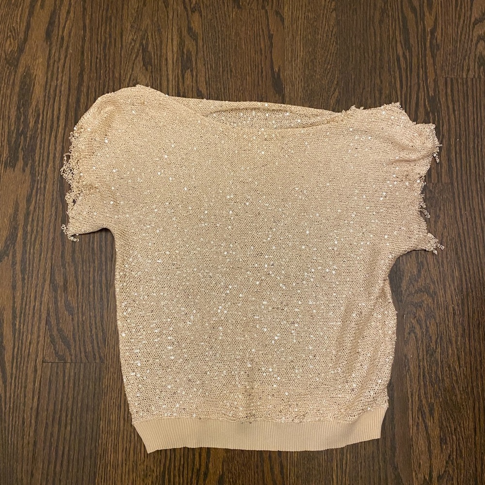 Elegant Beige Sequin Women's Top